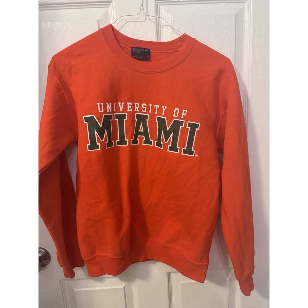 MV Sport University of Miami Hurricanes Sweatshirt Womens S Orange Crewneck Vtg